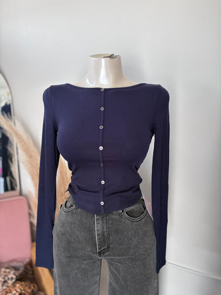 EVERYDAY RIBBED BUTTON UP- NAVY