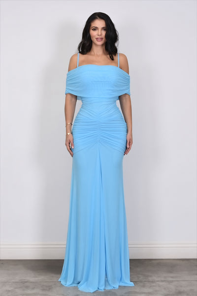 NOIR SCULPTED RUCHED GOWN- SKY BLUE