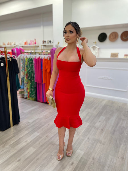 EMILIA BANDAGE MIDI- RED