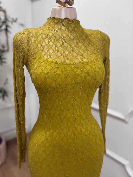 BELLA LACE MIDI DRESS-MOSS