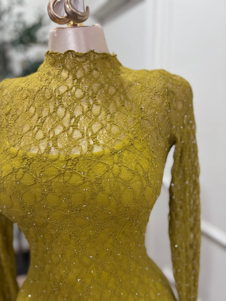 BELLA LACE MIDI DRESS-MOSS