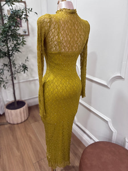 BELLA LACE MIDI DRESS-MOSS