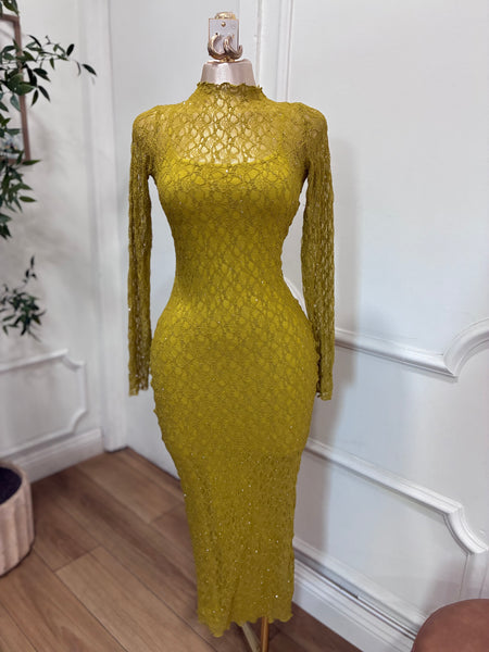 BELLA LACE MIDI DRESS-MOSS