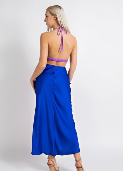 BRIE SATIN MIDI-PURPLE/BLUE