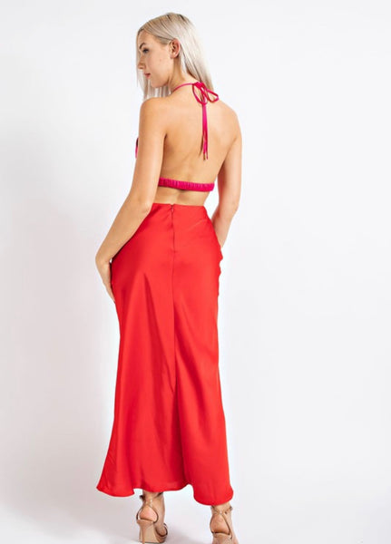 BRIE SATIN MIDI-PINK/RED