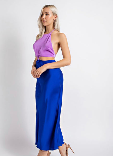 BRIE SATIN MIDI-PURPLE/BLUE