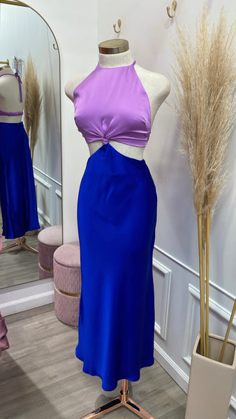 BRIE SATIN MIDI-PURPLE/BLUE