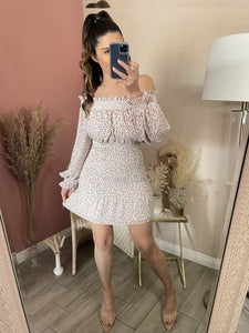 MOLLY  SMOCKED FLORAL DRESS- NATURAL