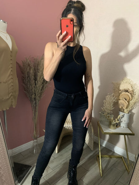 KIM RIBBED BODYSUIT- Black