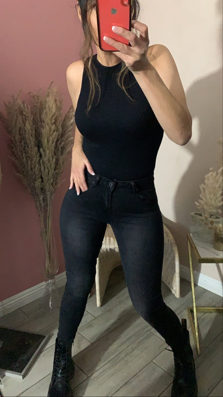 KIM RIBBED BODYSUIT- Black