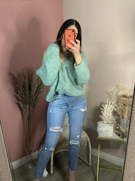 MINDY KNIT SWEATER TOP- MINT