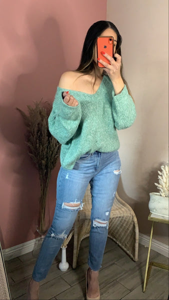 MINDY KNIT SWEATER TOP- MINT