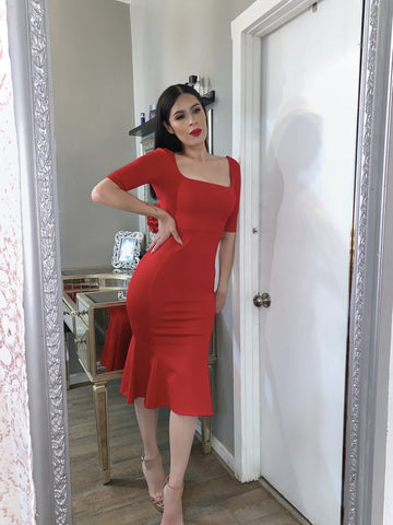 'VALENCIA' Red Mermaid Midi