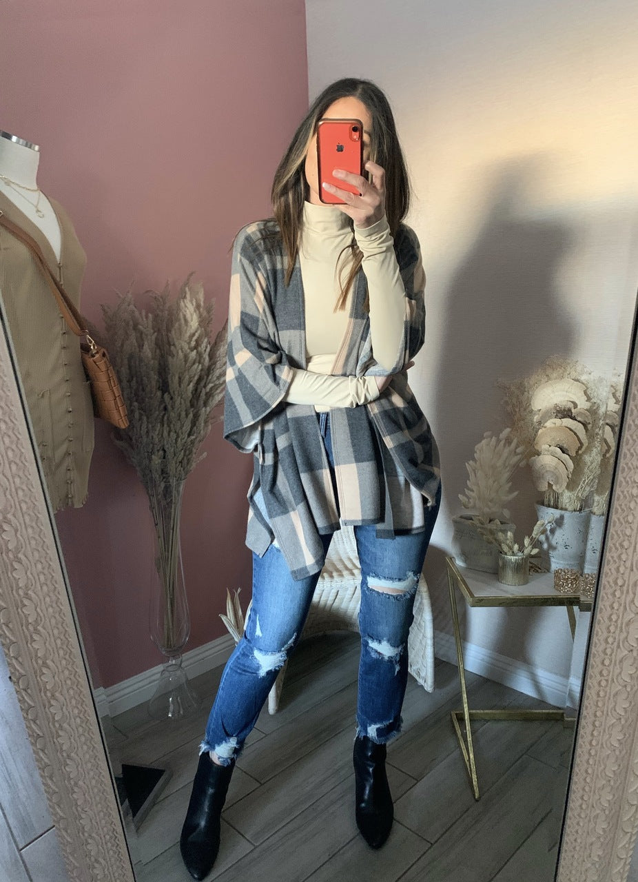 MILAN PONCHO- MAUVE/GREY