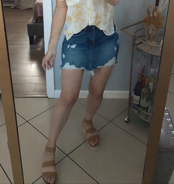 ASH DISTRESSED DENIM SKIRT