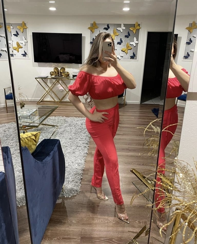 JAZMINE LINEN SET (CORAL RED)