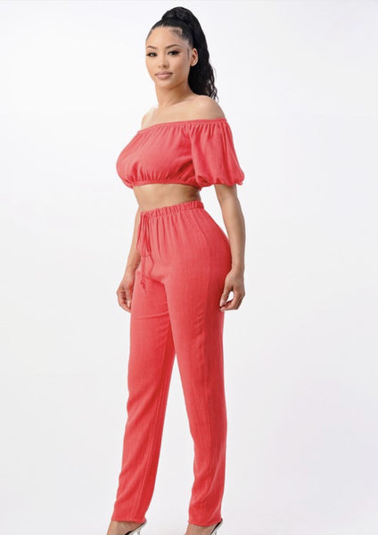 JAZMINE LINEN SET (CORAL RED)