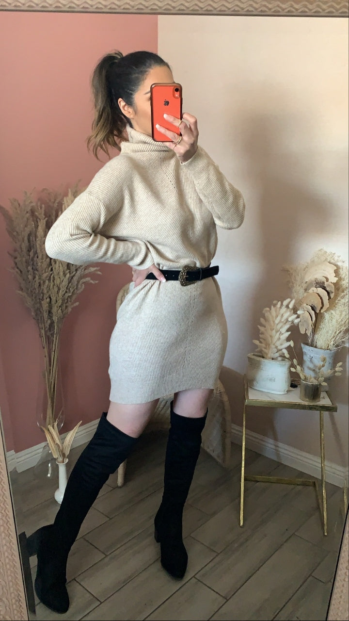 TIFF SWEATER DRESS- ALMOND