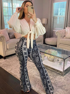 ON TOUR BOTTOMS  (BLACK BOHO PRINT)