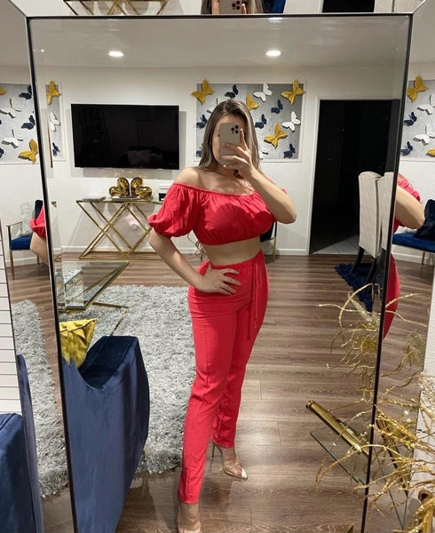 JAZMINE LINEN SET (CORAL RED)