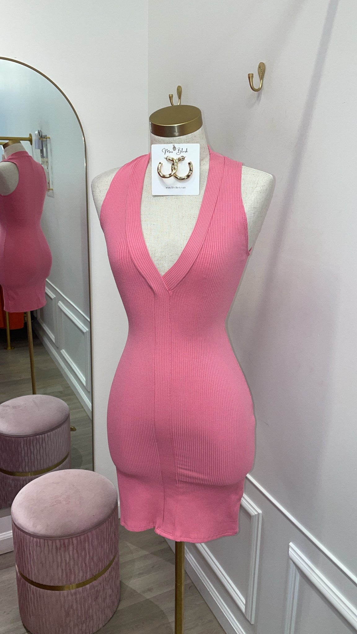 NESSA RIBBED DRESS-PINK