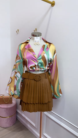 VALERY TOP- BROWN PRINT
