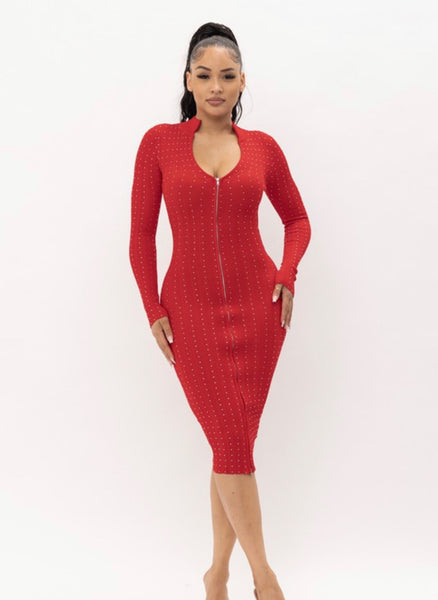 KHLOE MIDI DRESS- RED