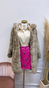 PARIS FAUX FUR COAT- TAUPE