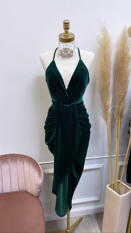 VIRIDIANA VELOUR MIDI- HUNTER