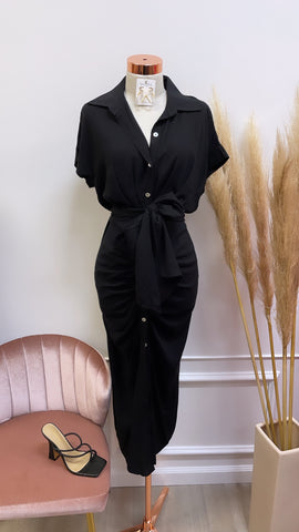 ABIGAIL DRAPED MIDI-black
