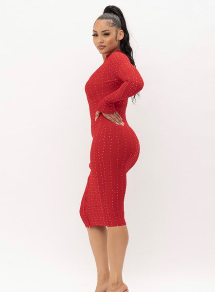 KHLOE MIDI DRESS- RED
