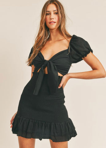 VIANCA SMOCKED DRESS- BLACK