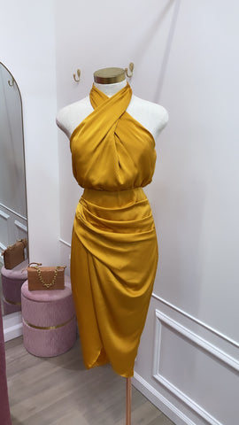 MINDY MIDI DRESS- Mustard