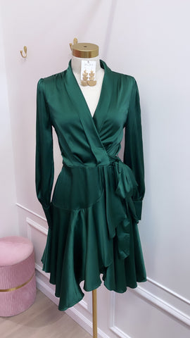 CHLOE WRAP DRESS- EMERALD