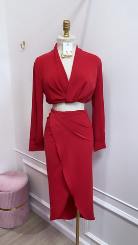 CASSIE SATIN SET- RED