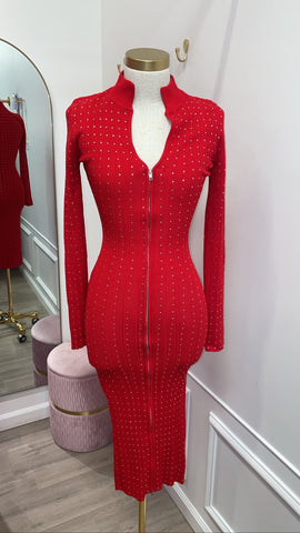 KHLOE MIDI DRESS- RED