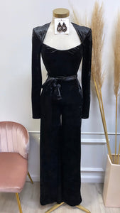 VIVIENNE VELOUR JUMPSUIT- BLACK
