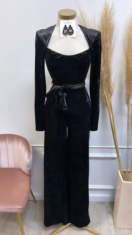VIVIENNE VELOUR JUMPSUIT- BLACK