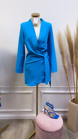 PAULINA BLAZER DRESS- AQUA