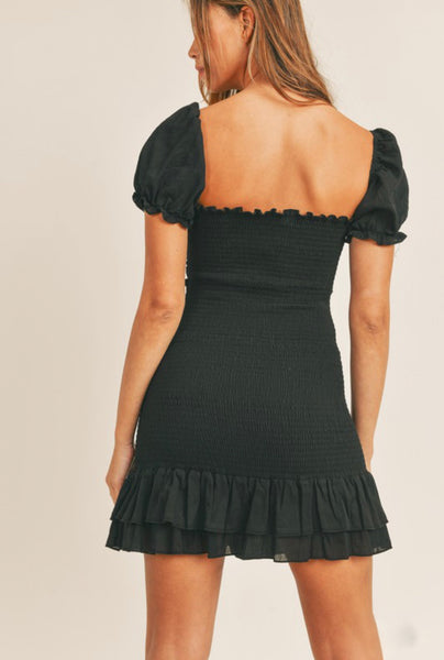 VIANCA SMOCKED DRESS- BLACK